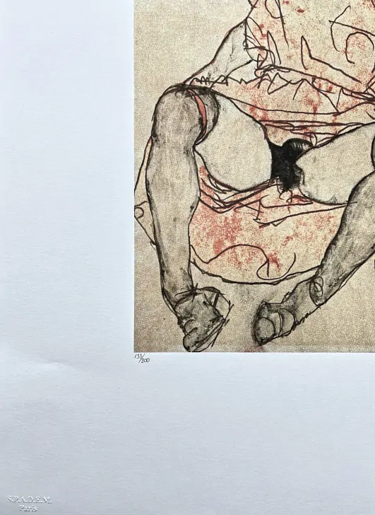 Egon Schiele - Sitting nude in the red dress 133/200 - limitovaná edice, s certifikátem, 50x70 cm