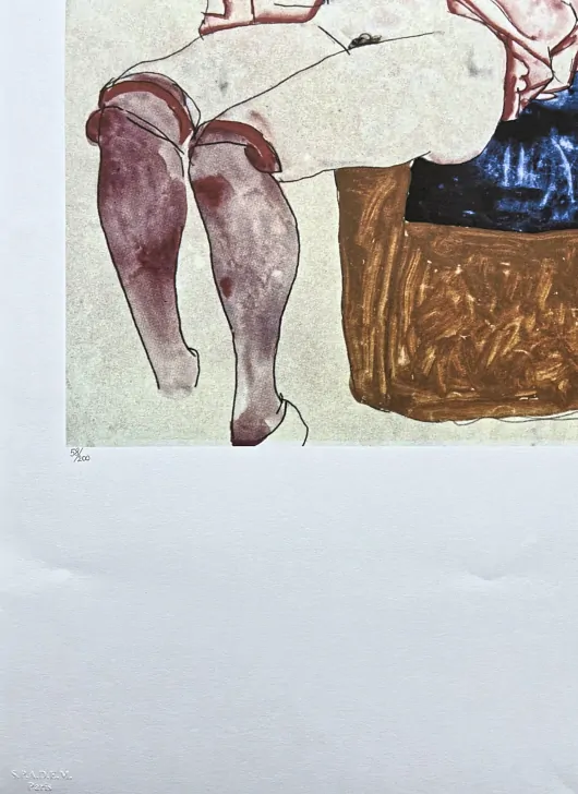 Egon Schiele - Reclining Woman With Mauve Stockings 58/200 - limitovaná edice, s certifikátem, 50x70 cm