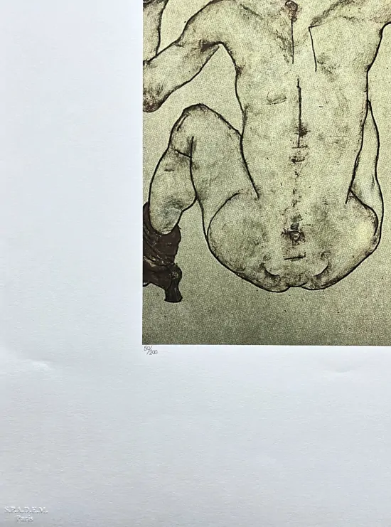 Egon Schiele - Seated back nude 50/200 - limitovaná edice, s certifikátem, 50x70 cm