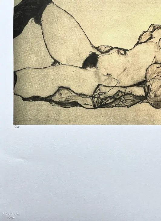 Egon Schiele - Act in black shirt x/200 - limitovaná edice, s certifikátem, 50x70 cm
