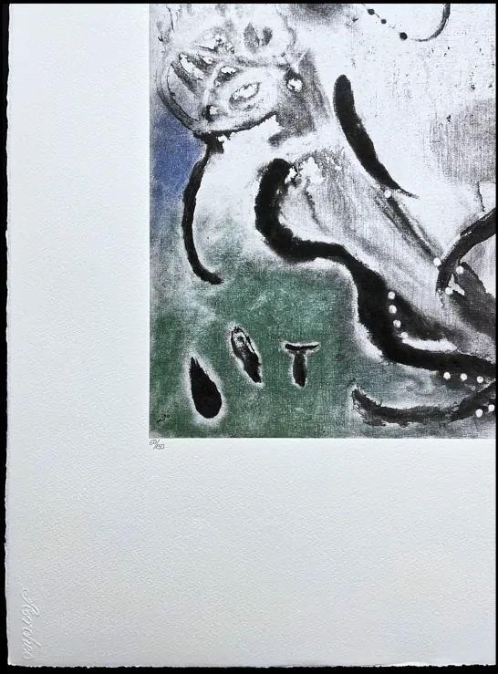 Joan Miró - Untitled with white 60/150 - limitovaná edice s certifikátem, signováno, 56x76cm