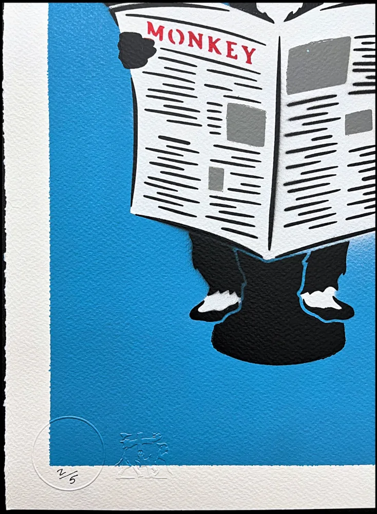 BANKSY/NOT BANKSY - Monkey Business F-blue 2/5 - originální ručně stříkaný sprej na papíře