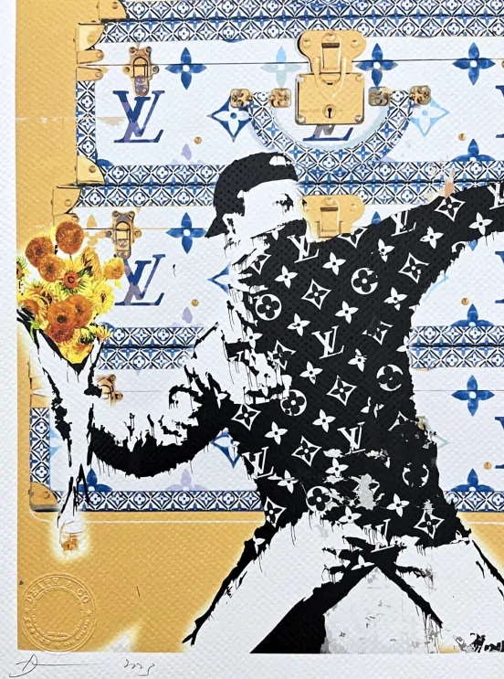 Death NYC - Banksy Flower Thrower a Louis Vuitton - limitovaná edice s certifikátem, 32x45cm