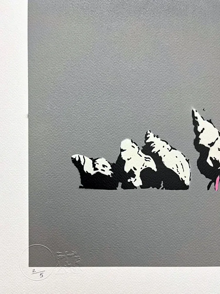 BANKSY/NOT BANKSY - Luxury Rentals Only gray 2/5 -  originální ručně stříkaný sprej na papíře