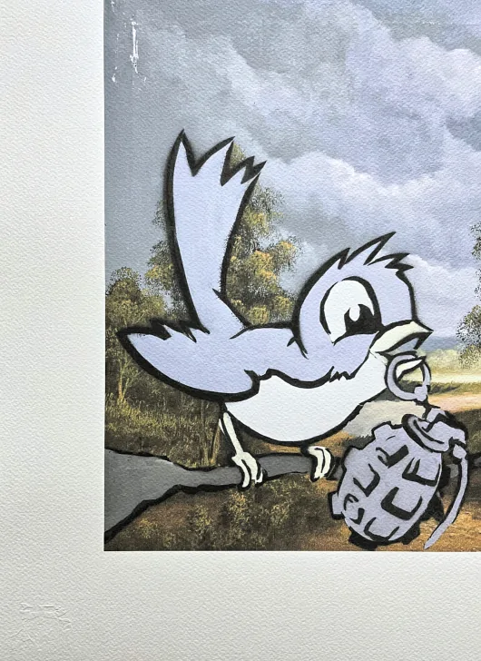 Banksy - Bird and Grenade x/150 - číslovaná edice s certifikátem, 70x50cm