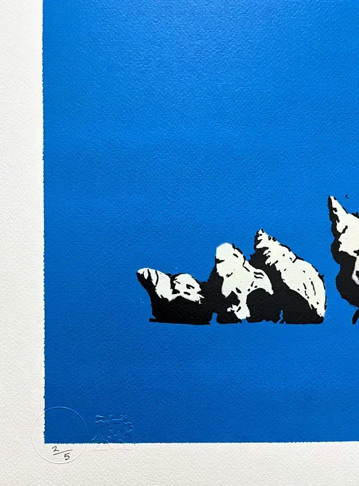 BANKSY/NOT BANKSY - Luxury Rentals Only blue 2/5 - originální ručně stříkaný sprej na papíře