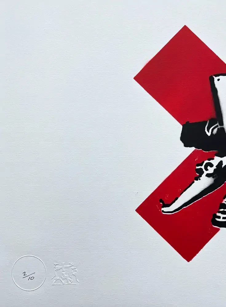 BANKSY/NOT BANKSY - Anti Tank Gun 2/10 - originální ručně stříkaný sprej na papíře