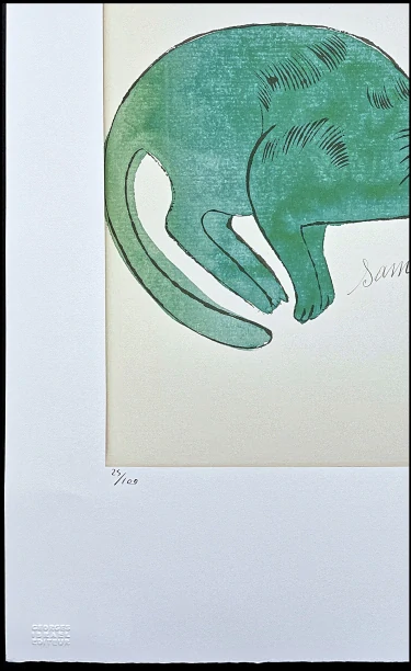 Andy Warhol - Cat Sam - zelený ležící 25/100 - edice Leo Castelli s certifikátem