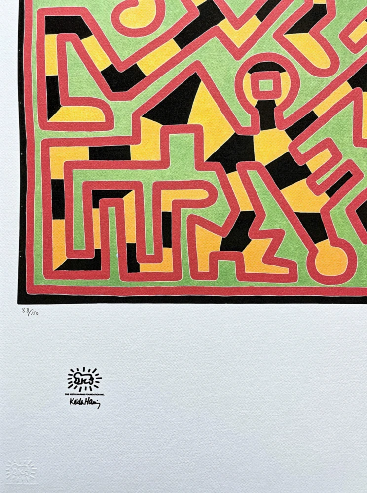 Keith Haring - Untitled green and orange 88/150 - signováno, limitovaná edice s certifikátem, 50x70 cm