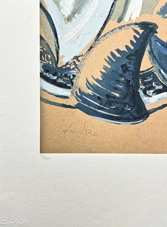 František Kupka - Abstract composition blue and beige 121/350 - limitovaná edice s certifikátem, 50x70cm