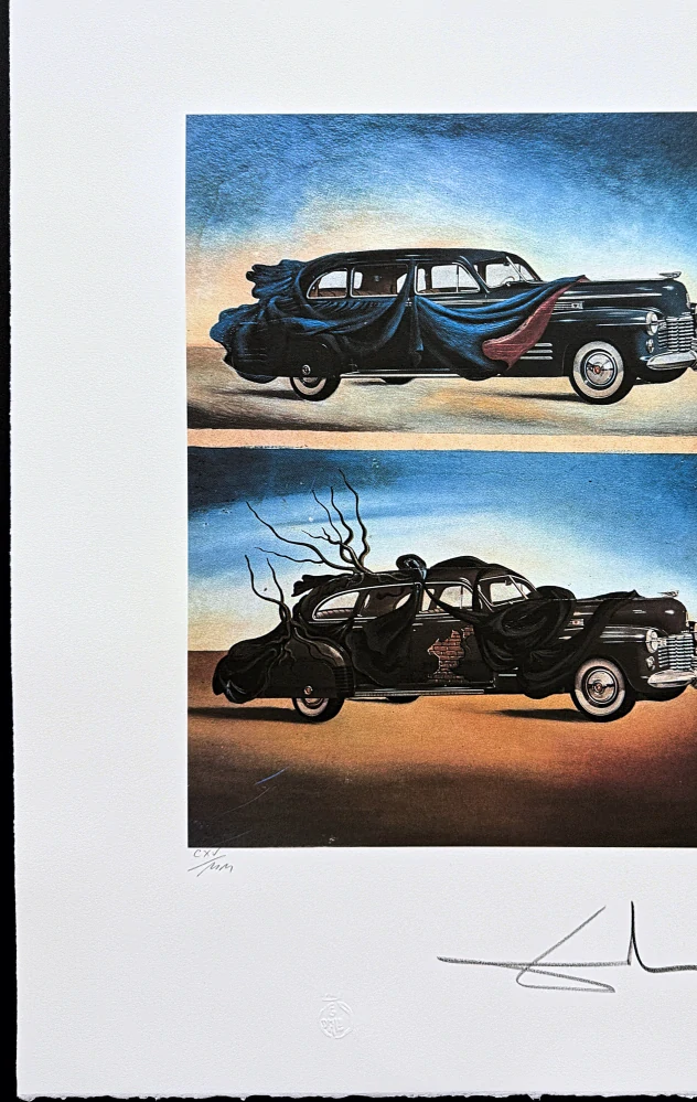 Salvador Dalí - Clothed automobile Two cadillacs - signováno, limitovaná edice, 50x66cm