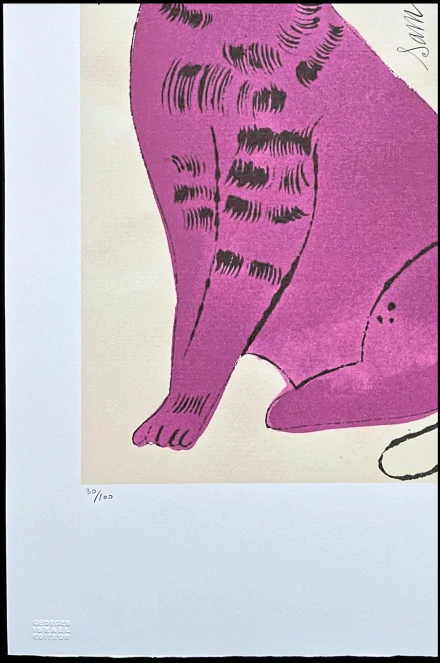 Andy Warhol - Cat Sam tmavě růžový 30/100 - edice Leo Castelli s certifikátem