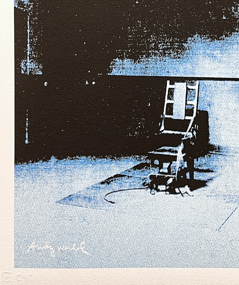Andy Warhol - Electric Chair modré 361/500 - signováno, 50x50cm, limitovaná edice CMOA s certifikátem