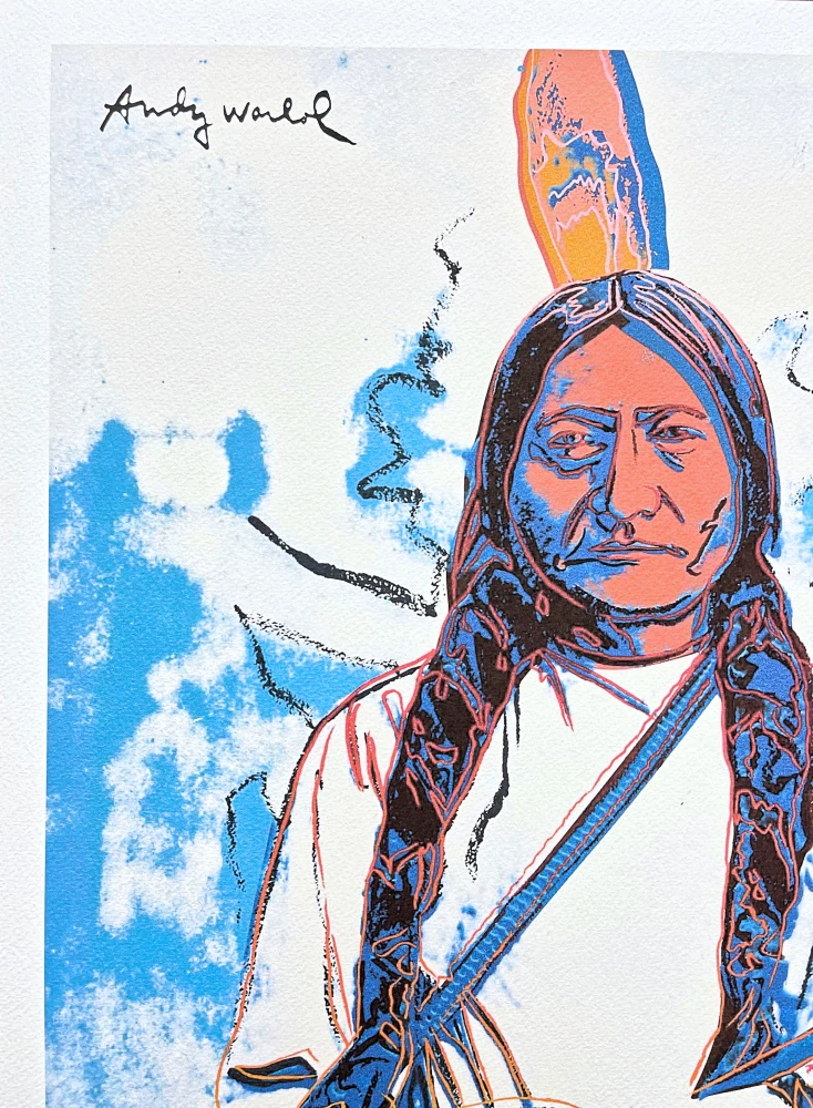Andy Warhol - Sitting Bull bílo-modrý 36/500 - signováno, 50x50cm, limitovaná edice CMOA s certifikátem