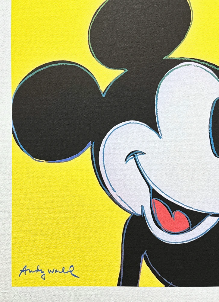 Andy Warhol - Mickey Mouse žlutý 196/500 - signováno, 50x50cm, limitovaná edice CMOA s certifikátem 196/500