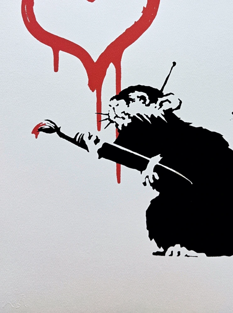 Banksy - Love Rat černo-červená 26/150 - číslovaná edice s certifikátem, 50x70cm