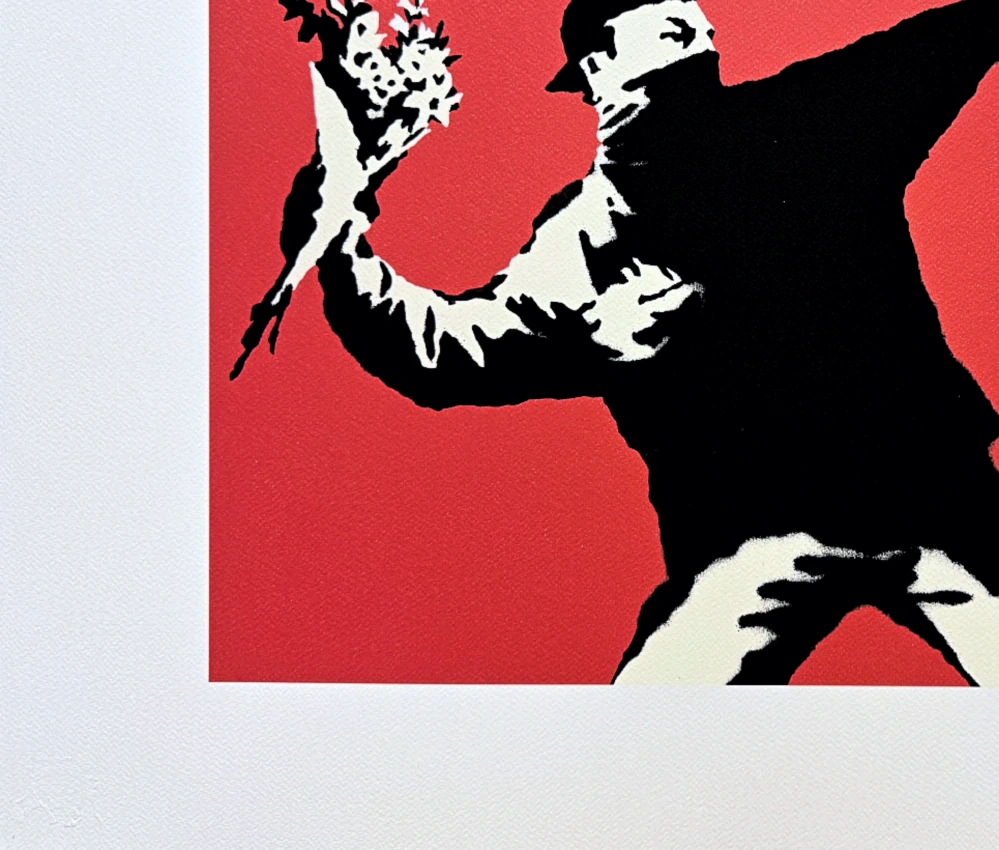 Banksy - Flower Thrower 42/150 - číslovaná edice s certifikátem, 70x50cm