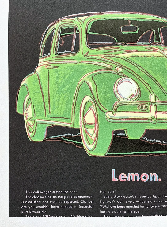 Andy Warhol - Lemon Volkswagen 50/500 - signováno, 50x50cm, limitovaná edice CMOA s certifikátem
