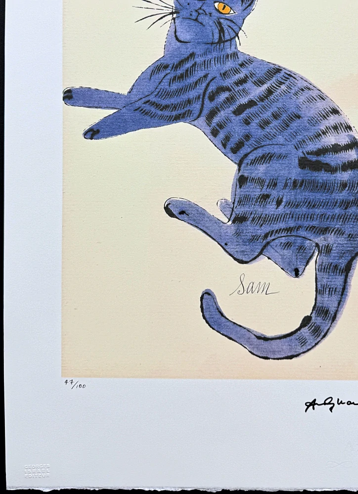 Andy Warhol - Cat Sam - tmavě modrý ležící 47/100 - edice Leo Castelli s certifikátem