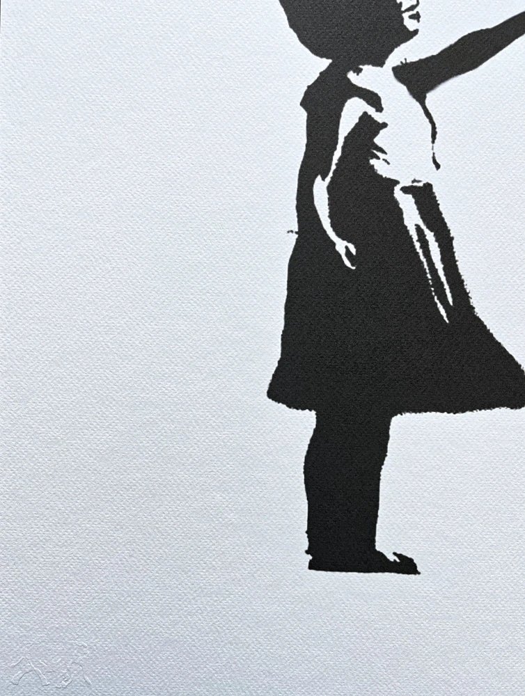 Banksy - Girl with Balloon fialová 124/150 - číslovaná edice s certifikátem, 50x70cm