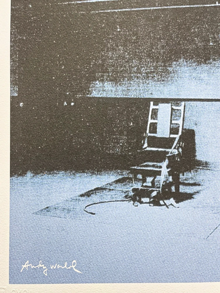 Andy Warhol - Electric chair modré 16/500 - signováno, 50x50cm, limitovaná edice CMOA s certifikátem