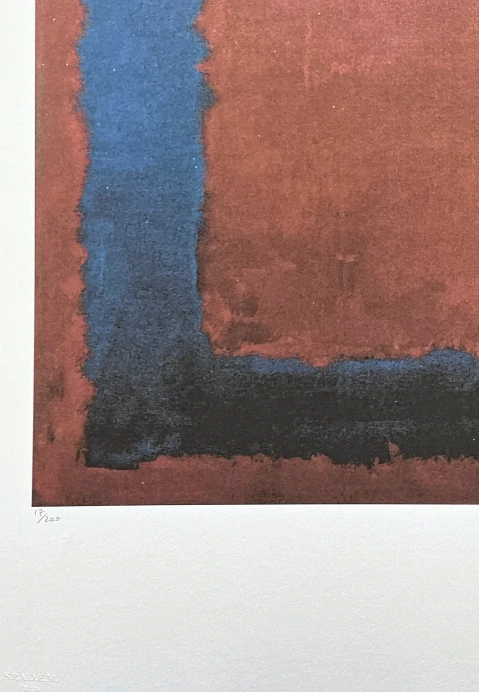 Mark Rothko - Blue square on red x/200 - signováno, s certifikátem, 50x65 cm