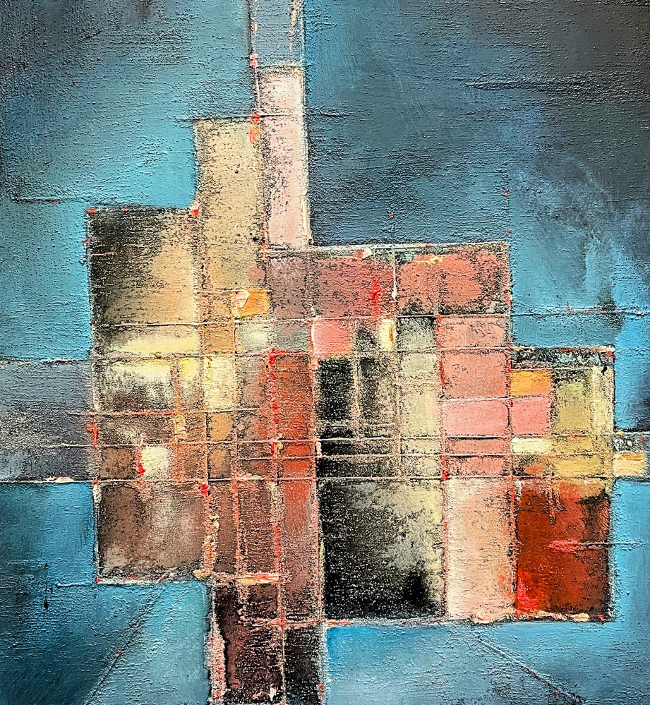Karel Kodýdek - Setkání ve vzduchoprázdnu - olej na plexiskle, signováno, rámováno, 45x50 cm
