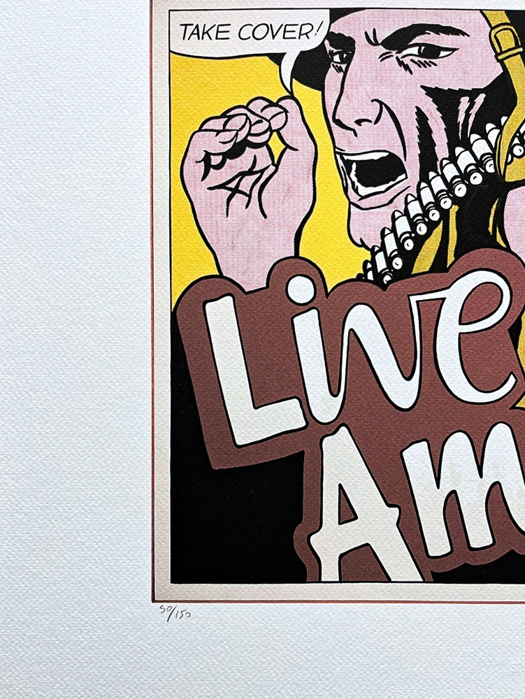 Roy Lichtenstein - Live Ammo Take Cover - signováno, 50x35cm, limitovaná edice 50/150