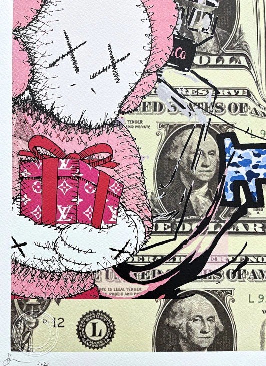 Death NYC - Pink Kaws a dollar - limitovaná edice s certifikátem, 32x45cm