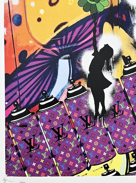 Death NYC - Girl with Murakami balloon a spray - limitovaná edice s certifikátem, 32x45cm