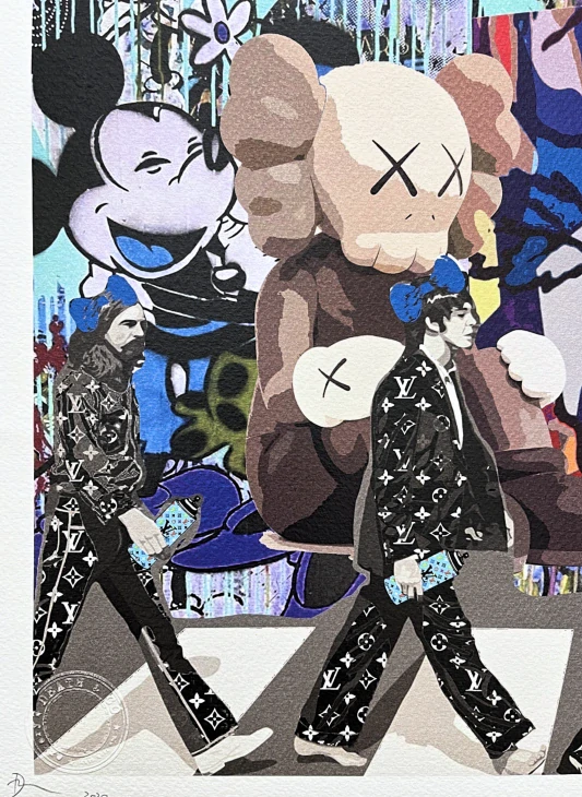 Death NYC - Beatles on Abbey road with Mickey - limitovaná edice s certifikátem, 45x32cm