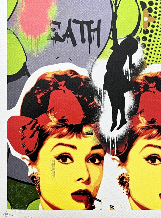 Death NYC - Audrey Hepburn with Kusama pumpkin - limitovaná edice s certifikátem, 32x45cm
