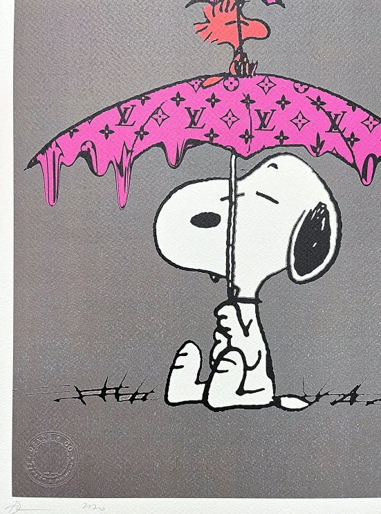 Death NYC - Snoopy with umbrella - limitovaná edice s certifikátem, 32x45cm