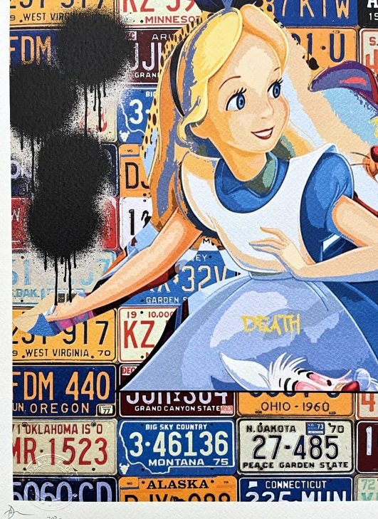 Death NYC - Alice with Licence plate - limitovaná edice s certifikátem, 32x45cm