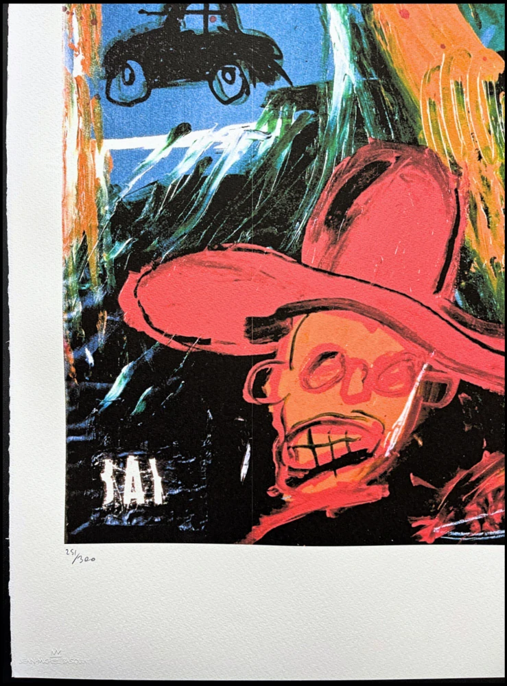 Jean-Michel Basquiat - Man with car and aeroplane 251/300 - limitovaná edice, signováno, 50x70cm