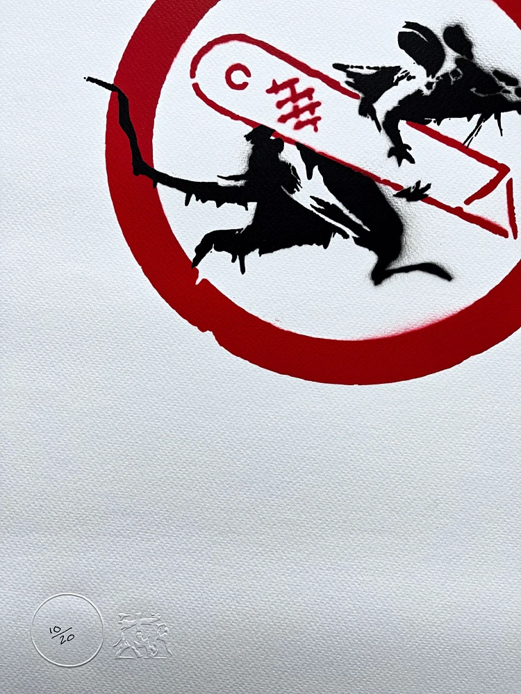 BANKSY/NOT BANKSY - Cut and Run 10/20 - originální ručně stříkaný sprej na papíře