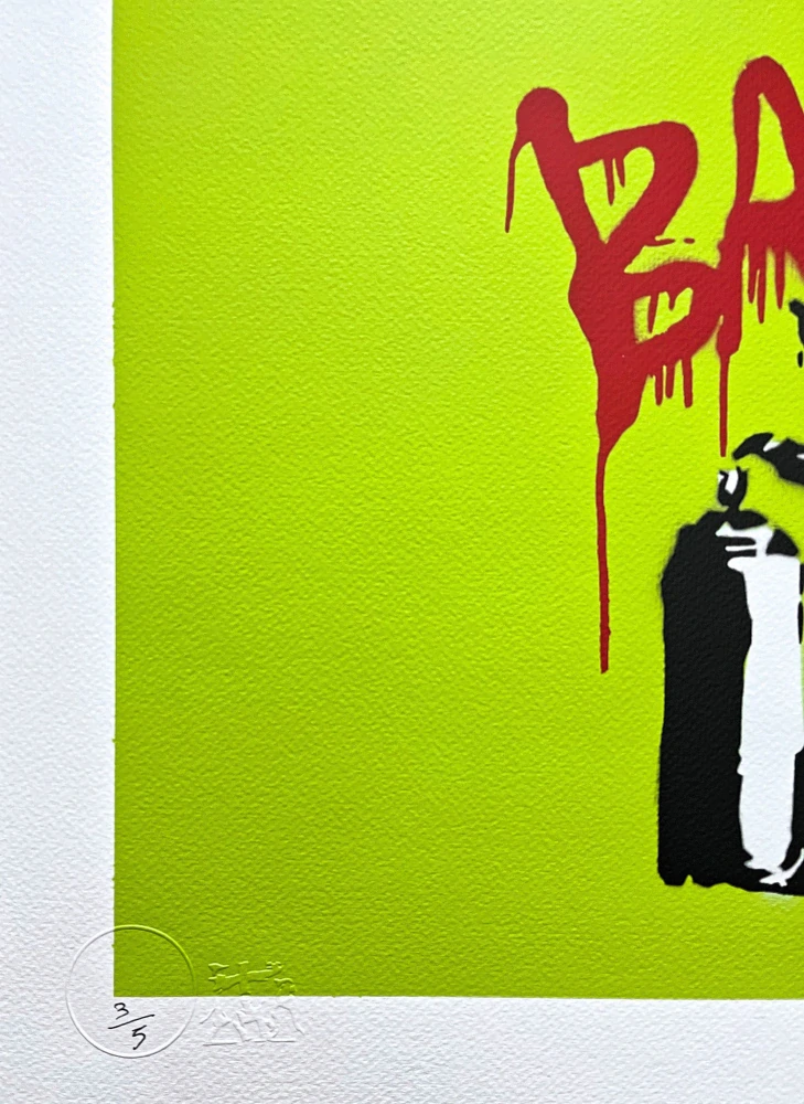 BANKSY/NOT BANKSY - Rat with Spray Cans green 3/5 - originální ručně stříkaný sprej na papíře