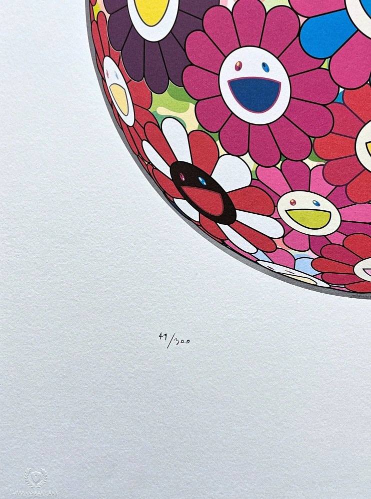 Takashi Murakami - Flowerball blue red 49/300- signováno, číslovaná edice, 50x65 cm