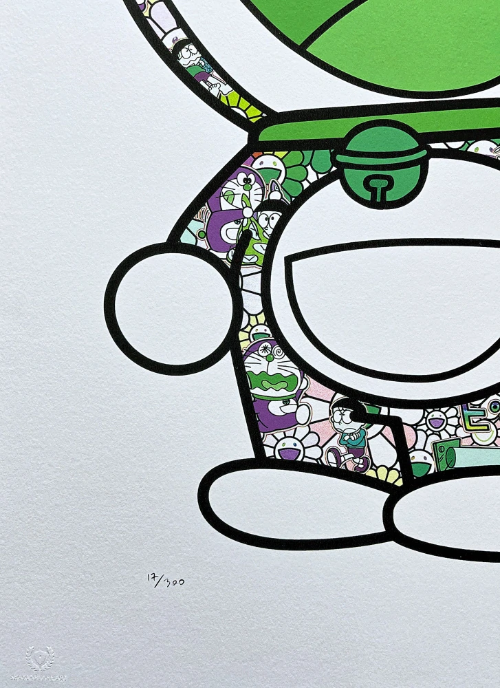 Takashi Murakami - Green Doraemon 17/300- signováno, číslovaná edice, 50x65 cm