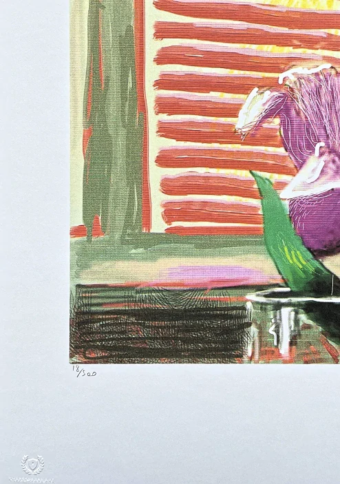 David Hockney - View through the Artist’s bedroom window 18/500 - limitovaná edice s certifikátem, 35x50 cm
