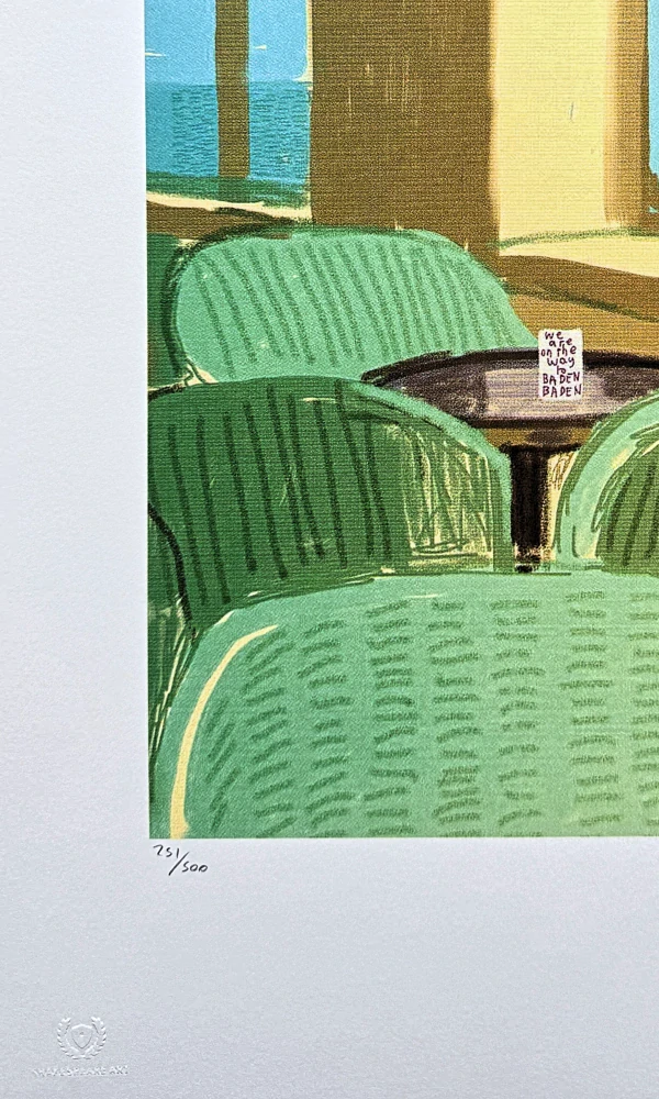 David Hockney - Restaurant with Green Chairs 251/500 - limitovaná edice s certifikátem, 35x50 cm