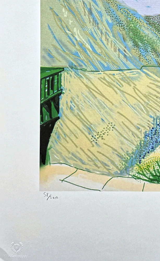 David Hockney - Mountains with green Building 58/500 - limitovaná edice s certifikátem, 35x50 cm