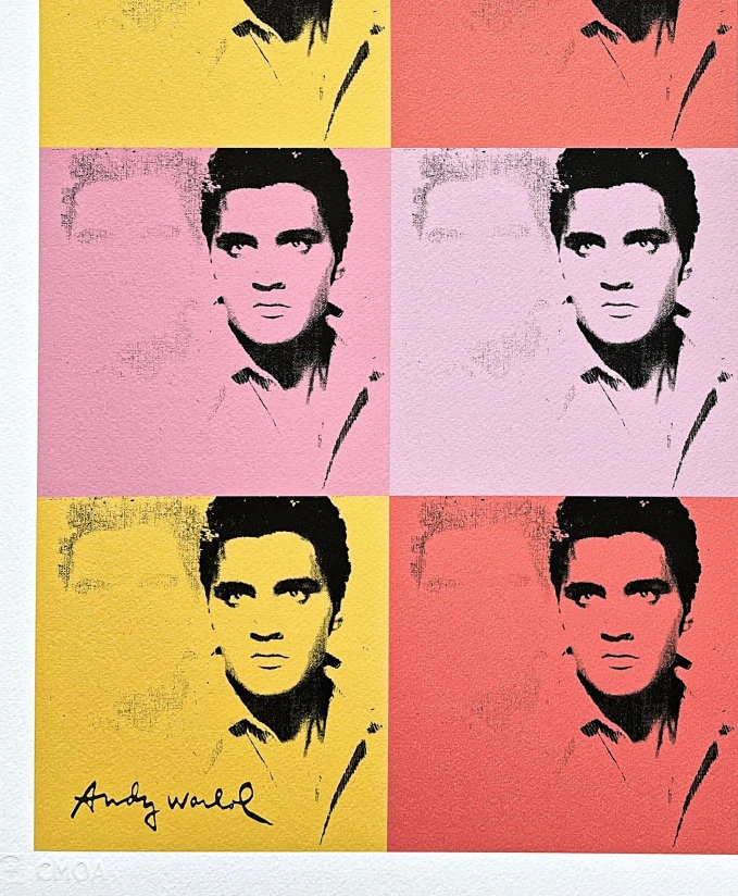 Andy Warhol - Elvis Presley červeno-růžovo-žlutý 14/500 - signováno, 50x50cm, limitovaná edice CMOA s certifikátem