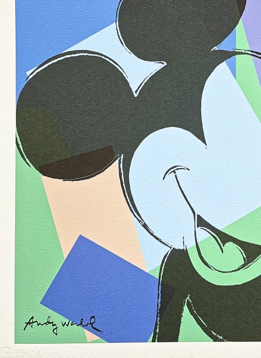 Andy Warhol - Mickey Mouse zeleno-modrý 93/500 - signováno, 50x50cm, limitovaná edice CMOA s certifikátem