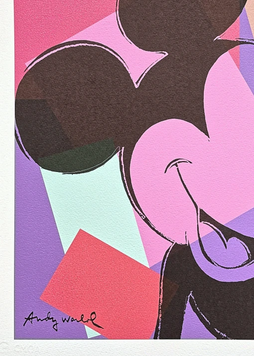 Andy Warhol - Mickey Mouse růžovo-fialový 248/500 - signováno, 50x50cm, limitovaná edice CMOA s certifikátem