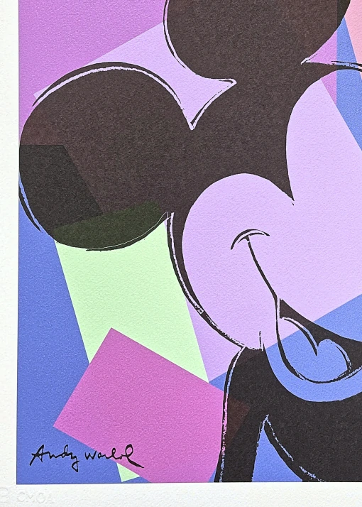 Andy Warhol - Mickey Mouse fialovo-modrý 201/500 - signováno, 50x50cm, limitovaná edice CMOA s certifikátem