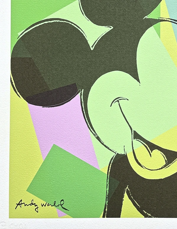 Andy Warhol - Mickey Mouse zeleno-žlutý 374/500 - signováno, 50x50cm, limitovaná edice CMOA s certifikátem