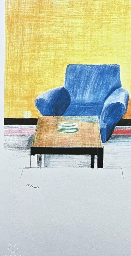 David Hockney - Armchair, table and lamp 22/500 - limitovaná edice, s certifikátem, 35x50 cm
