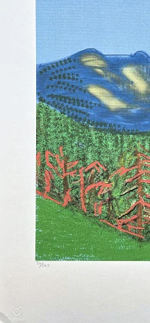 David Hockney - Green hills and blue mountain 30/500 - limitovaná edice, s certifikátem, 35x50 cm
