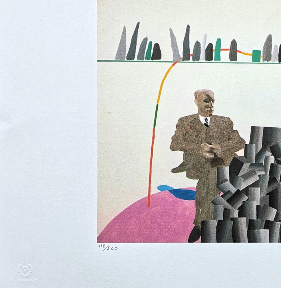 David Hockney - Portrait surrounded by artistic devices 118/500 - limitovaná edice s certifikátem, 50x35 cm